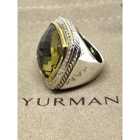 $3250 DAVID YURMAN 18K GOLD SS DIAMOND ALBION EXTRA LARGE LEMON QUARTZ R… - Picture 11 of 16